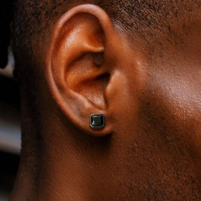 Black Stones Octagonal Stud Earrings