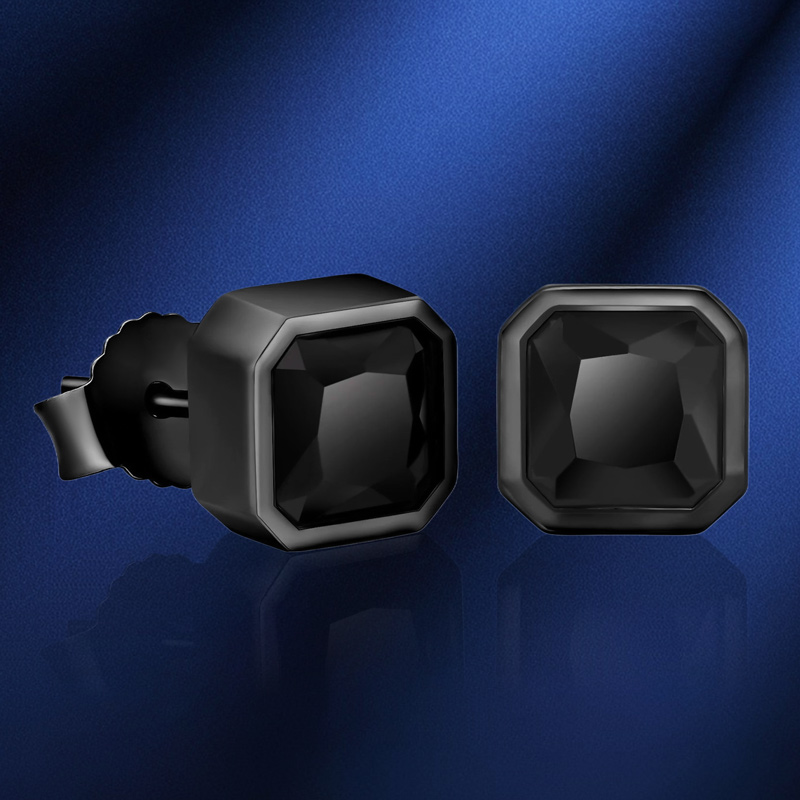 Black Stones Octagonal Stud Earrings