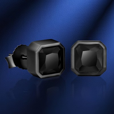 Black Stones Octagonal Stud Earrings