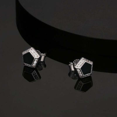 Pentagonal Two Color Stones Stud Earrings