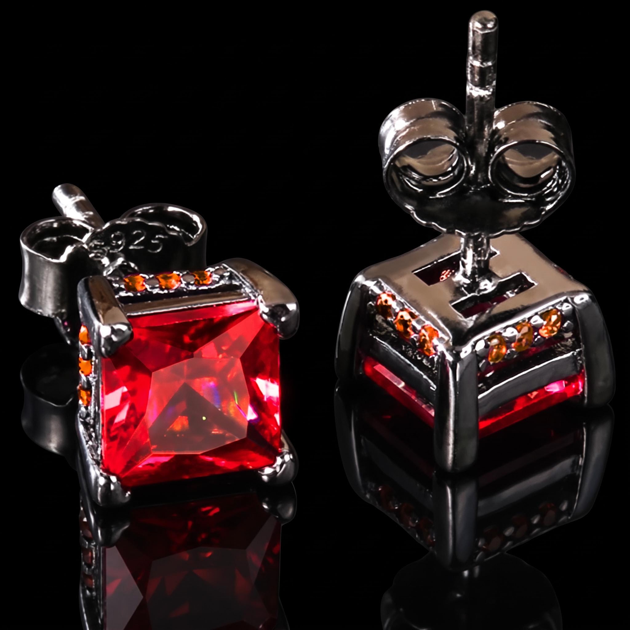 Red Stone Stud Earrings in Black Gold Red Stone Stud Earrings in Black Gold