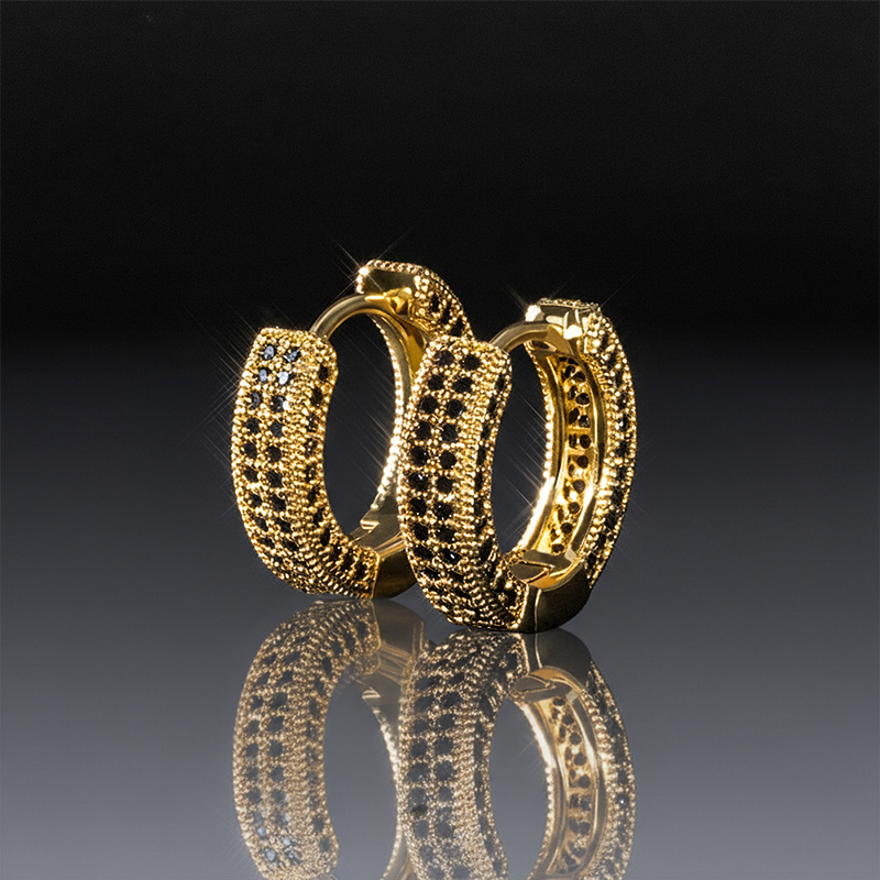 Moissanite Micro Pave Hoop Earrings in S925 Sterling Silver with 18K Gold Plated Moissanite Micro Pave Hoop Earrings in S925 Sterling Silver with 18K Gold Plated