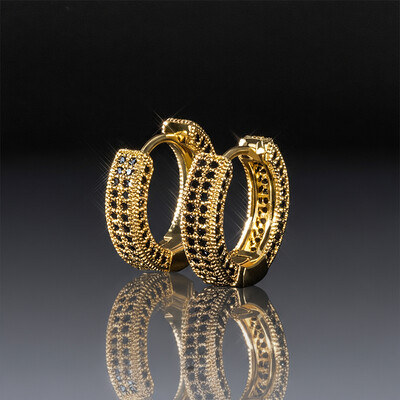 Moissanite Micro Pave Hoop Earrings in S925 Sterling Silver with 18K Gold Plated