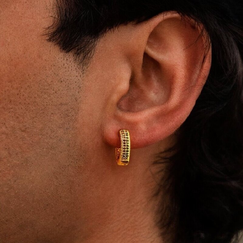 Moissanite Micro Pave Hoop Earrings in S925 Sterling Silver with 18K Gold Plated Moissanite Micro Pave Hoop Earrings in S925 Sterling Silver with 18K Gold Plated