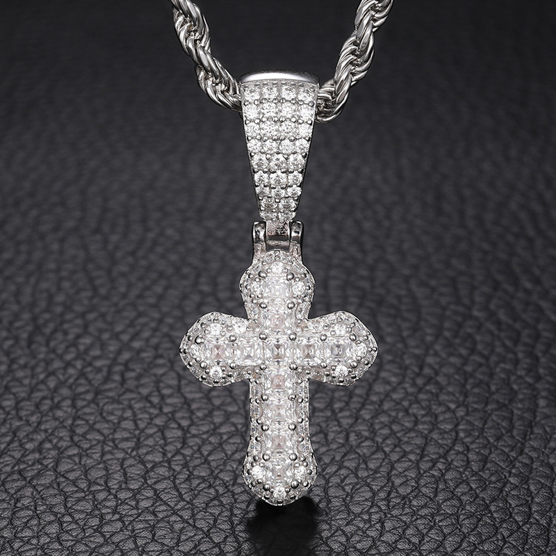 S925 Sterling Silver Moissanite Iced Cross Pendant