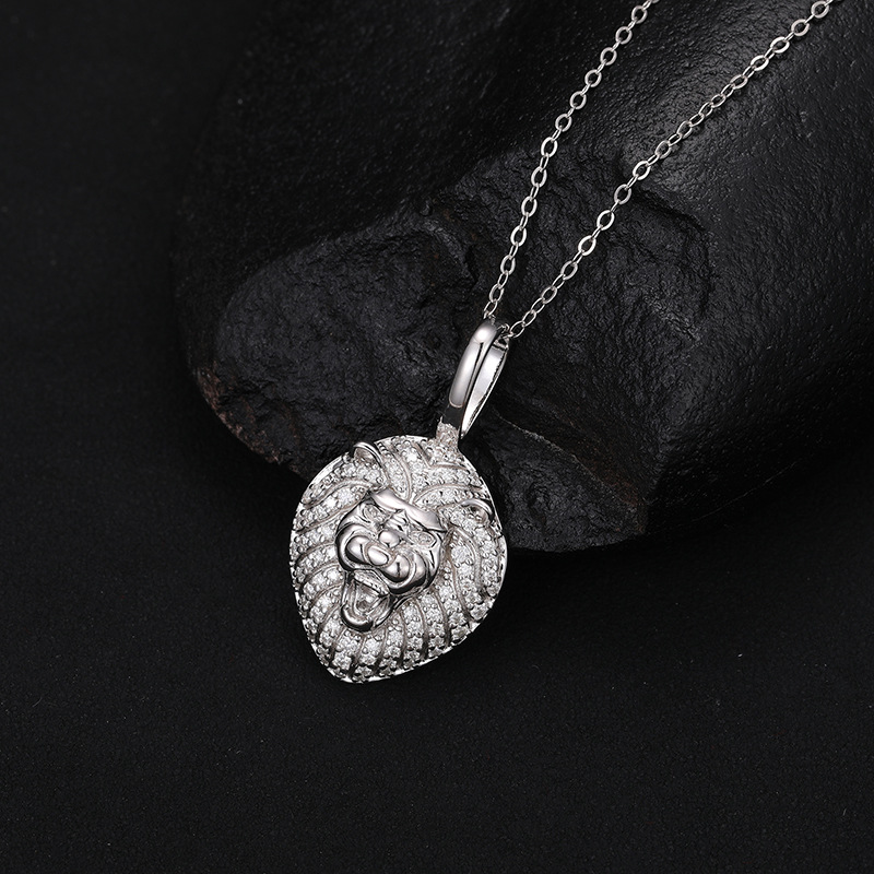 S925 Sterling Silver Moissanite Iced Lion Pendant