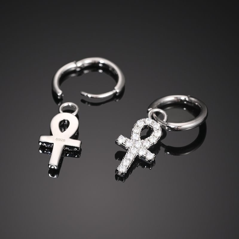 Moissanite Ankh Dangle Earrings in S925 Sterling Silver