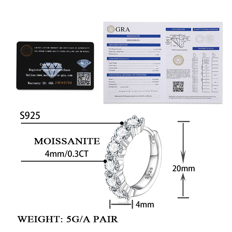 Moissanite Hoop Earrings in S925 Sterling Silver