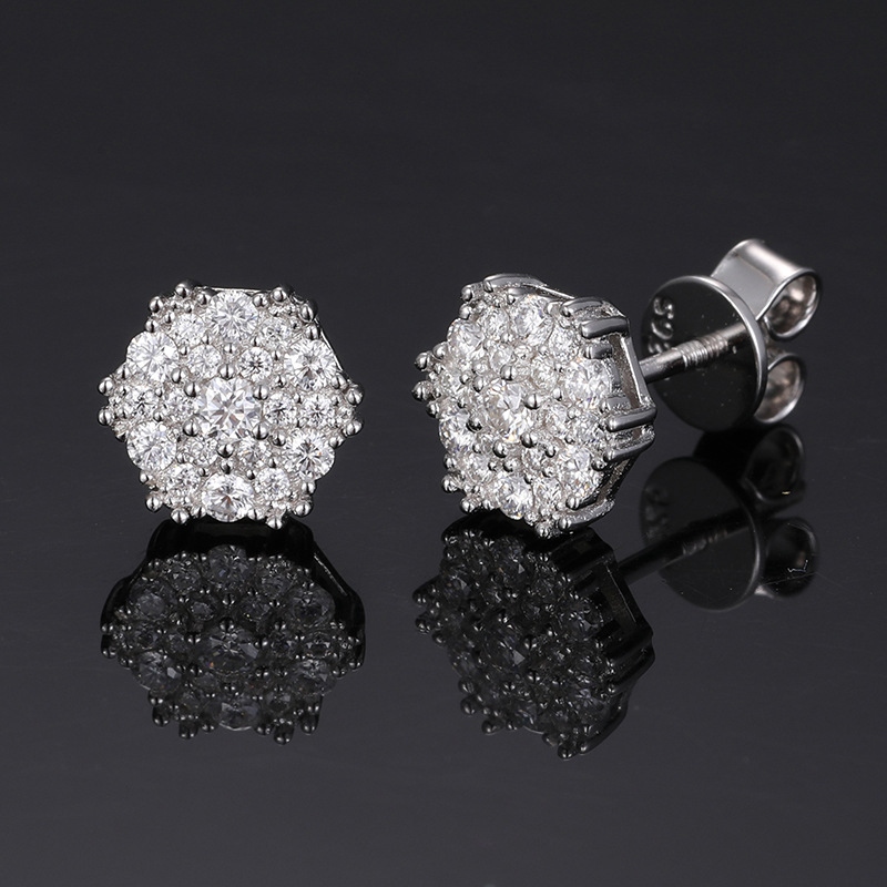 Moissanite Hexagonal Stud Earrings in S925 Sterling Silver