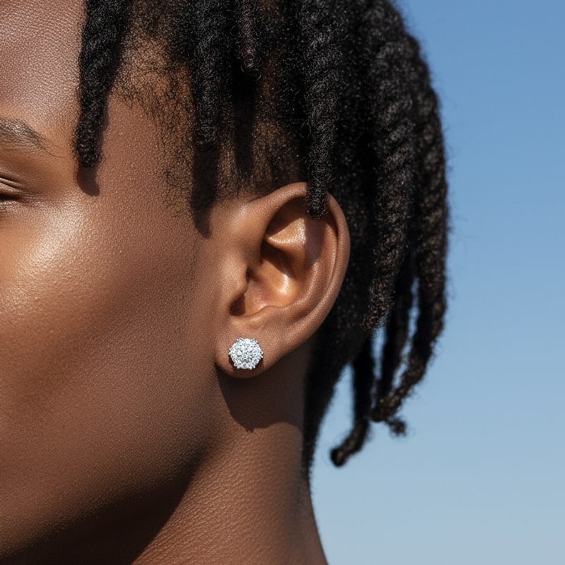 Moissanite Hexagonal Stud Earrings in S925 Sterling Silver