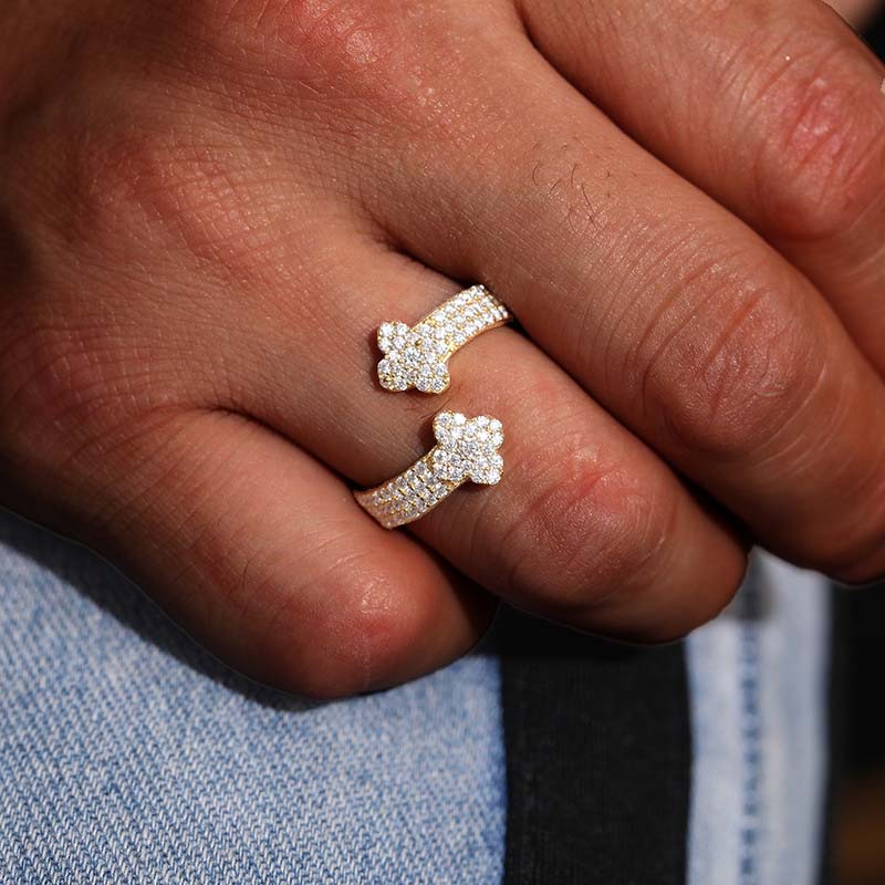 S925 Sterling Silver Moissanite Iced Open Ring