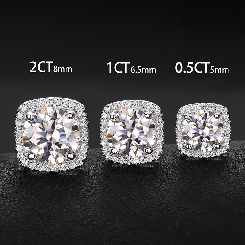 0.5Ct/1Ct/2Ct Moissanite Round Cut Stud Earrings in S925 Silver