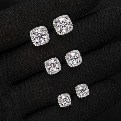 0.5Ct/0.8Ct/1Ct/2Ct Certified VVS1 Moissanite Halo Earrings in S925 Silver