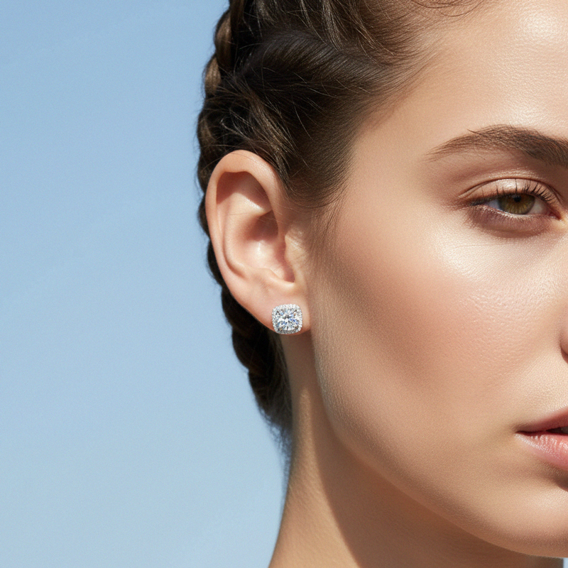 0.5Ct/0.8Ct/1Ct/2Ct Certified VVS1 Moissanite Halo Earrings in S925 Silver