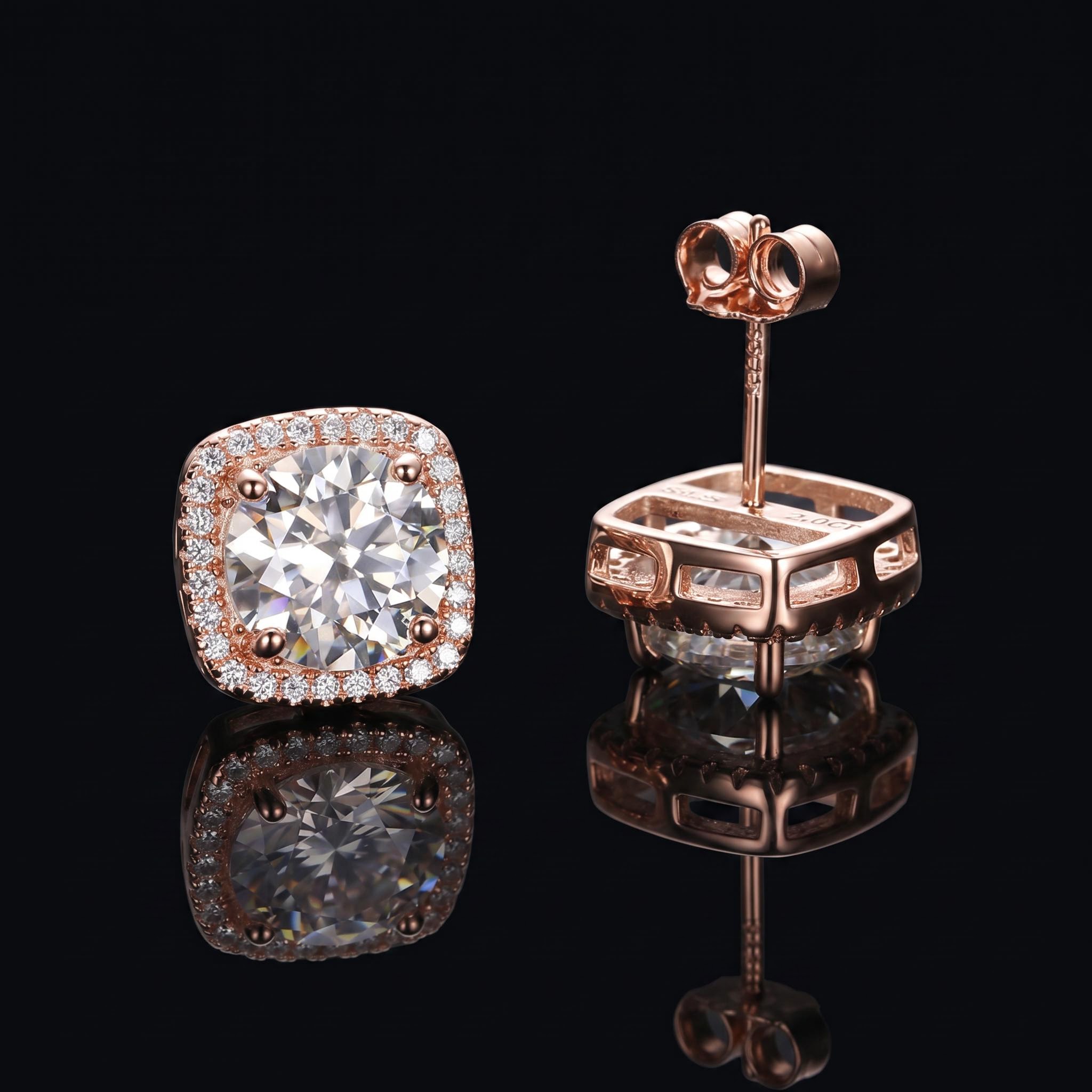 0.5Ct/0.8Ct/1Ct/2Ct Certified VVS1 Moissanite Halo Earrings in S925 Silver