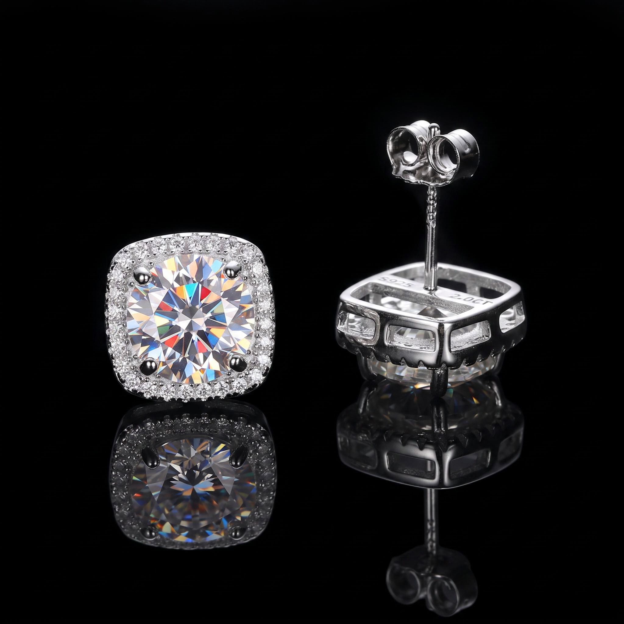 0.5Ct/0.8Ct/1Ct/2Ct Certified VVS1 Moissanite Halo Earrings in S925 Silver 0.5Ct/0.8Ct/1Ct/2Ct Certified VVS1 Moissanite Halo Earrings in S925 Silver