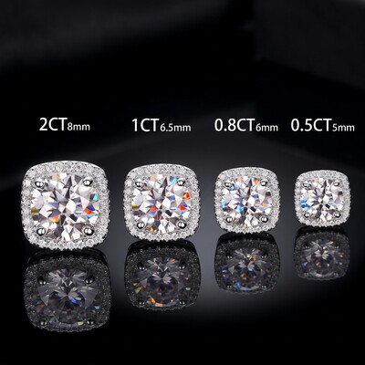 0.5Ct/0.8Ct/1Ct/2Ct Certified VVS1 Moissanite Halo Earrings in S925 Silver