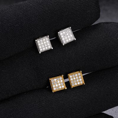 S925 Sterling Silver Moissanite Iced Out Cube Stud Earrings