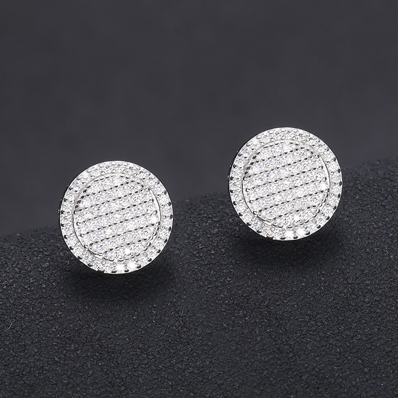 S925 Sterling Silver Moissanite Iced Out Round Stud Earrings