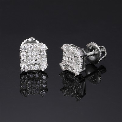 S925 Sterling Silver Moissanite Iced Out Square Earrings