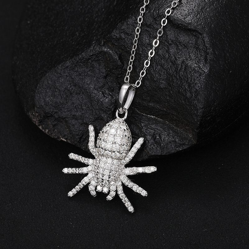 S925 Sterling Silver Moissanite Iced Spider Pendant