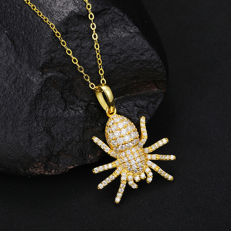 S925 Sterling Silver Moissanite Iced Spider Pendant