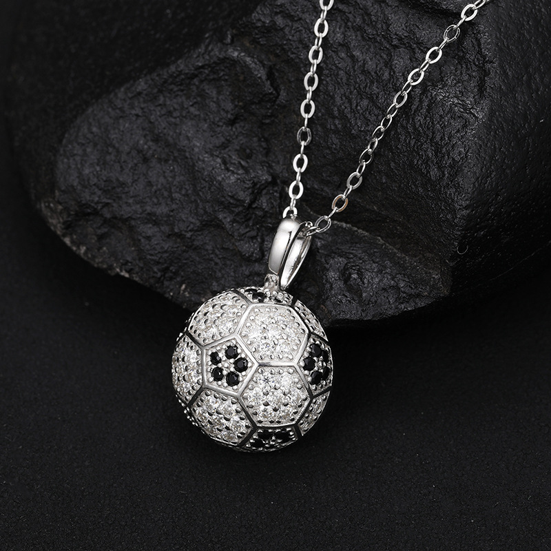 S925 Sterling Silver Moissanite Iced Soccer Pendant