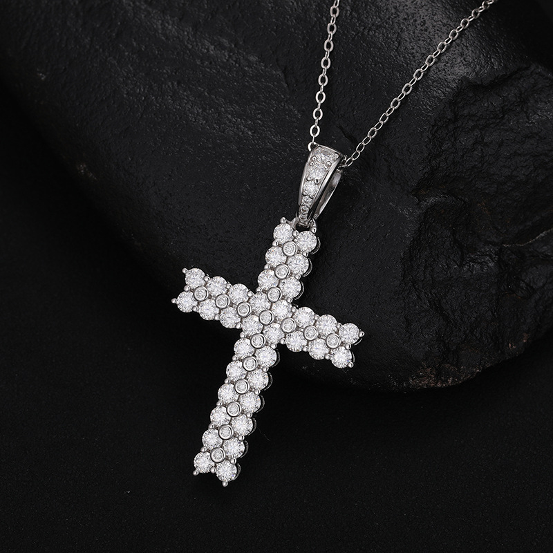 S925 Sterling Silver Moissanite Iced Cross Pendant