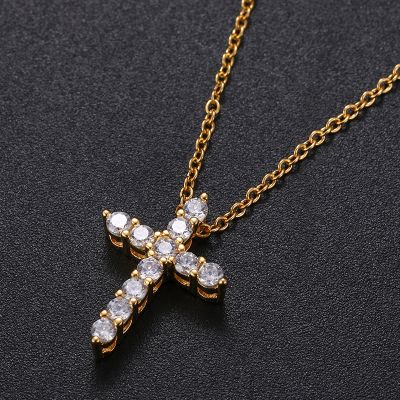 S925 Sterling Silver Moissanite Iced Round Cut Cross Pendant