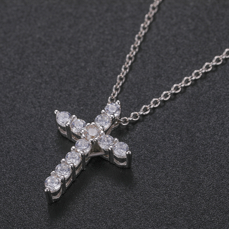 S925 Sterling Silver Moissanite Iced Round Cut Cross Pendant