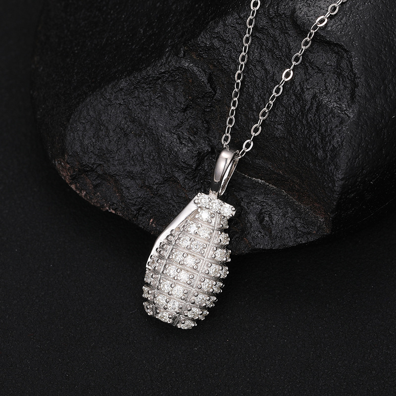 S925 Sterling Silver Moissanite Iced Grenade Pendant