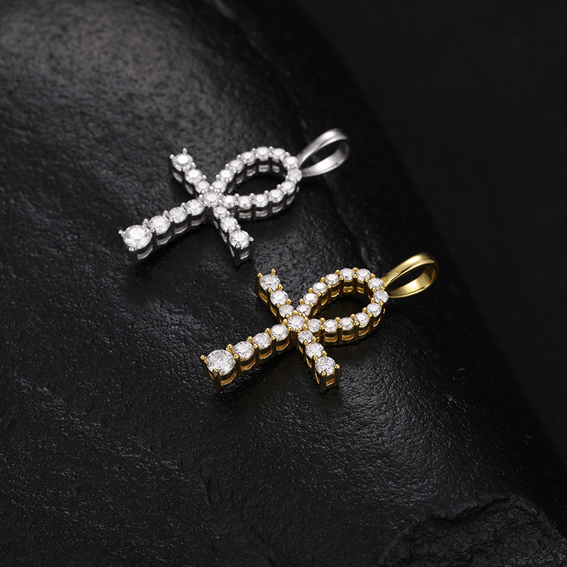 S925 Sterling Silver Moissanite Iced Ankh CrossPendant