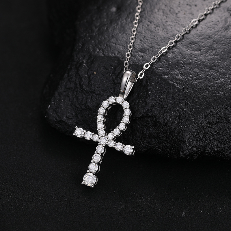 S925 Sterling Silver Moissanite Iced Ankh CrossPendant