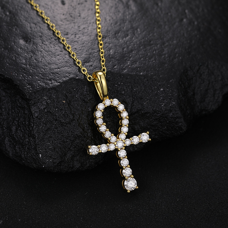 S925 Sterling Silver Moissanite Iced Ankh CrossPendant