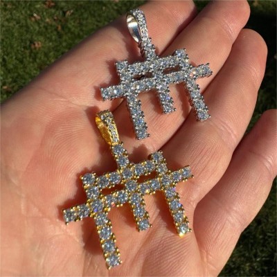 Round Cut Iced Triple Cross Pendant