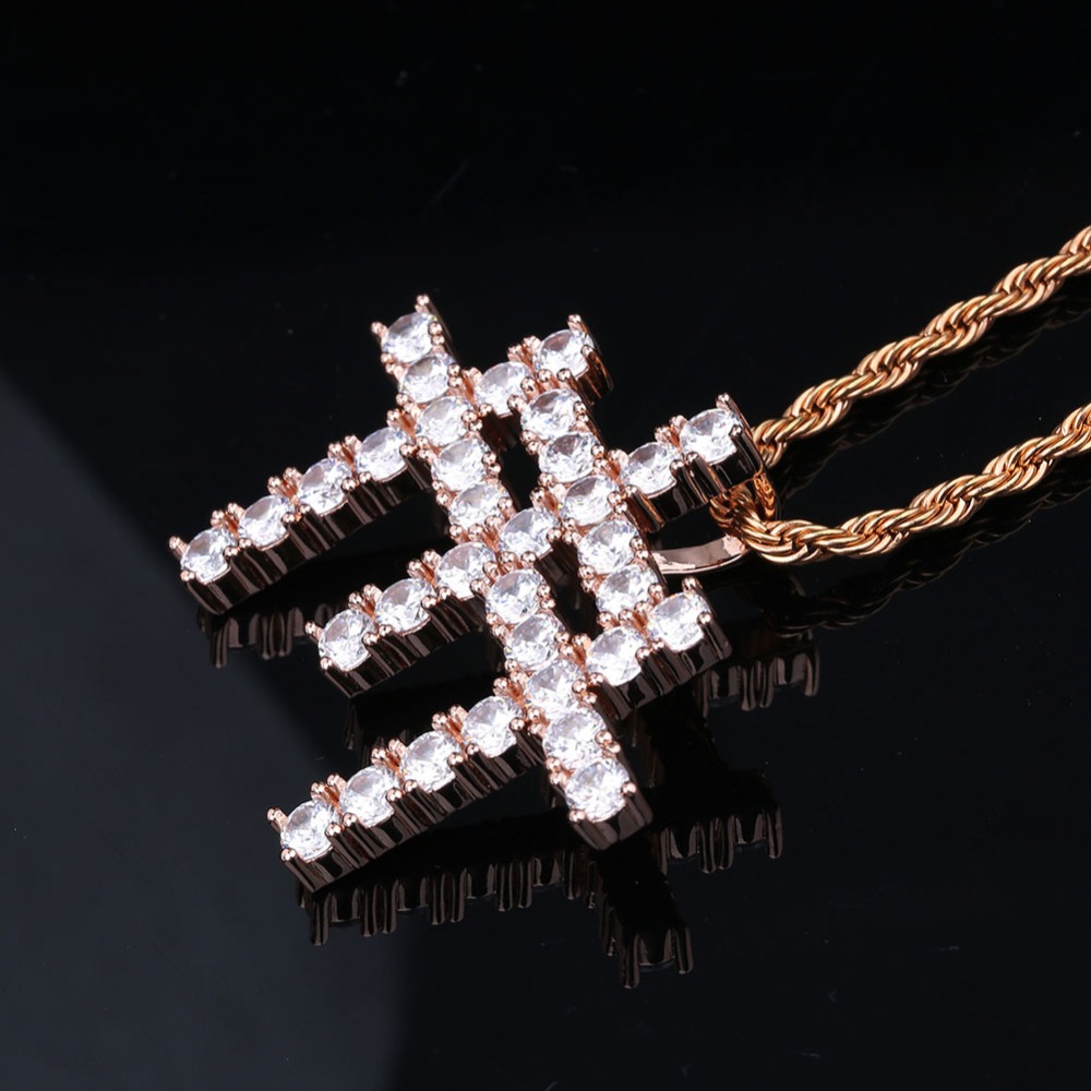 Round Cut Iced Triple Cross Pendant