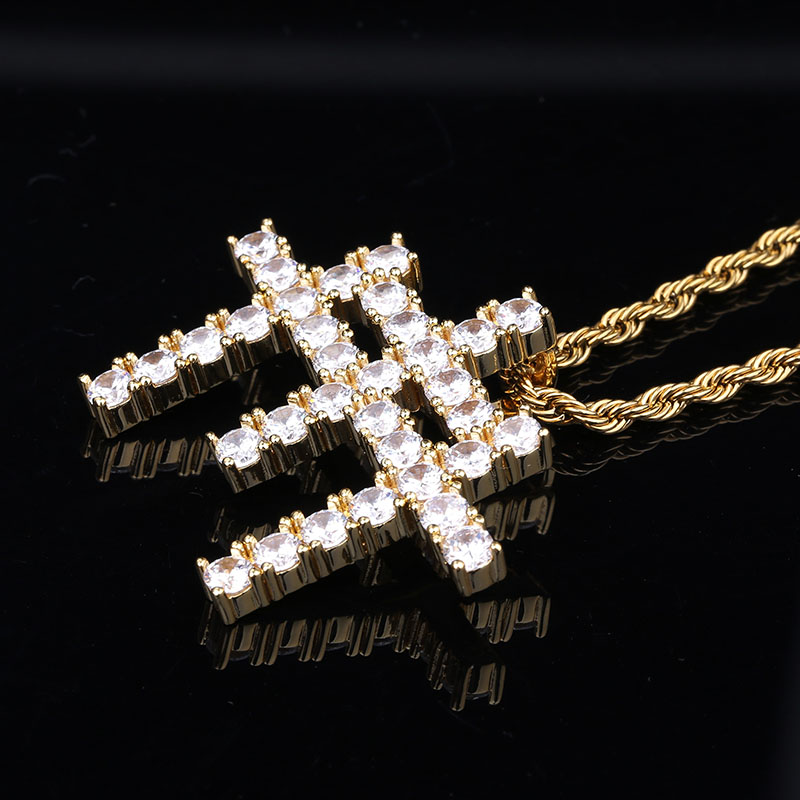 Round Cut Iced Triple Cross Pendant