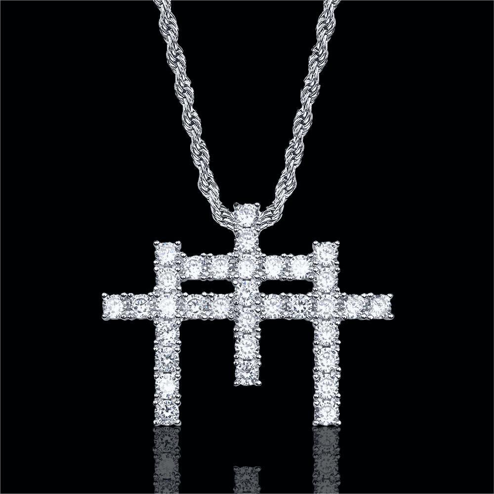 Round Cut Iced Triple Cross Pendant