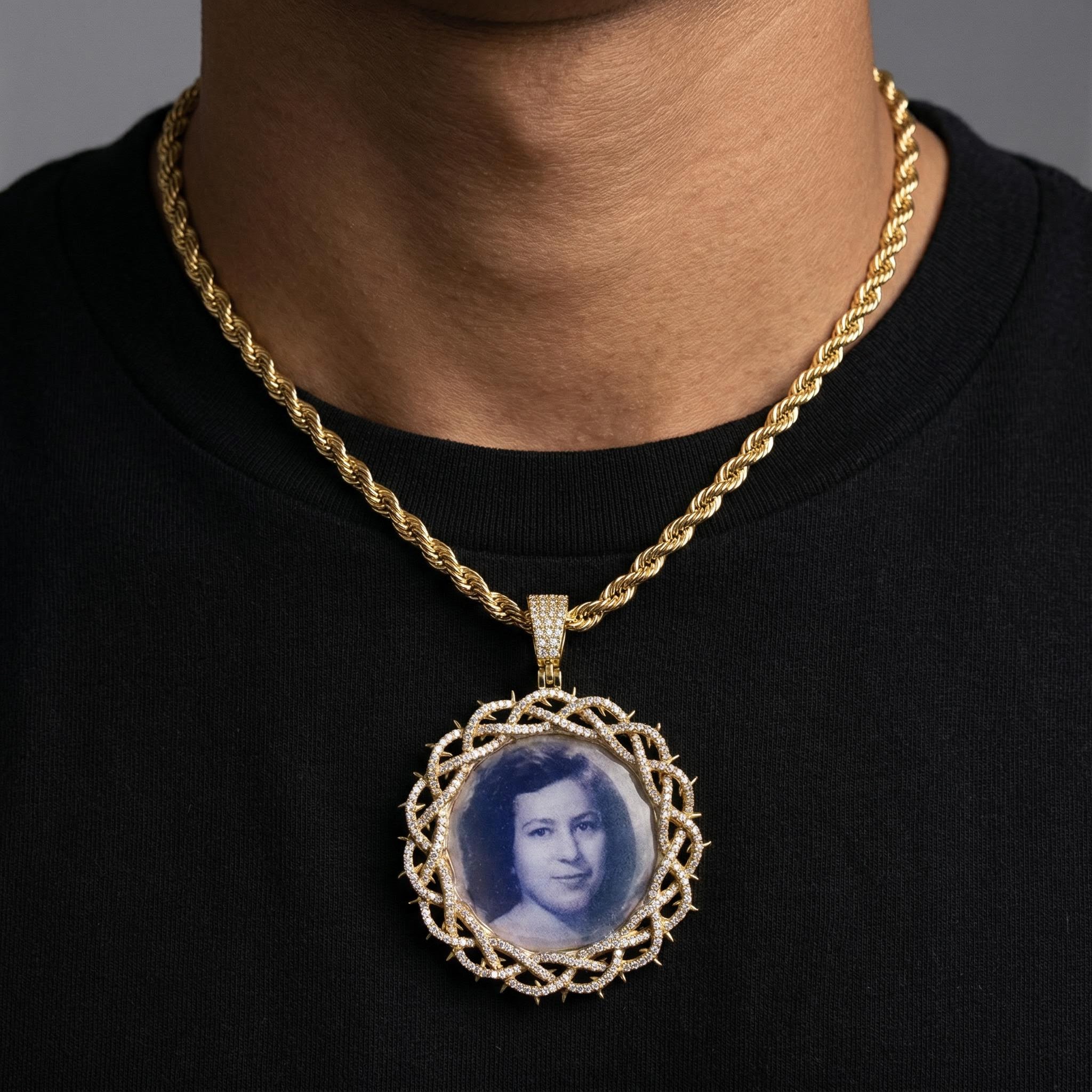 Iced Crown of Thorns Custom Photo Pendant