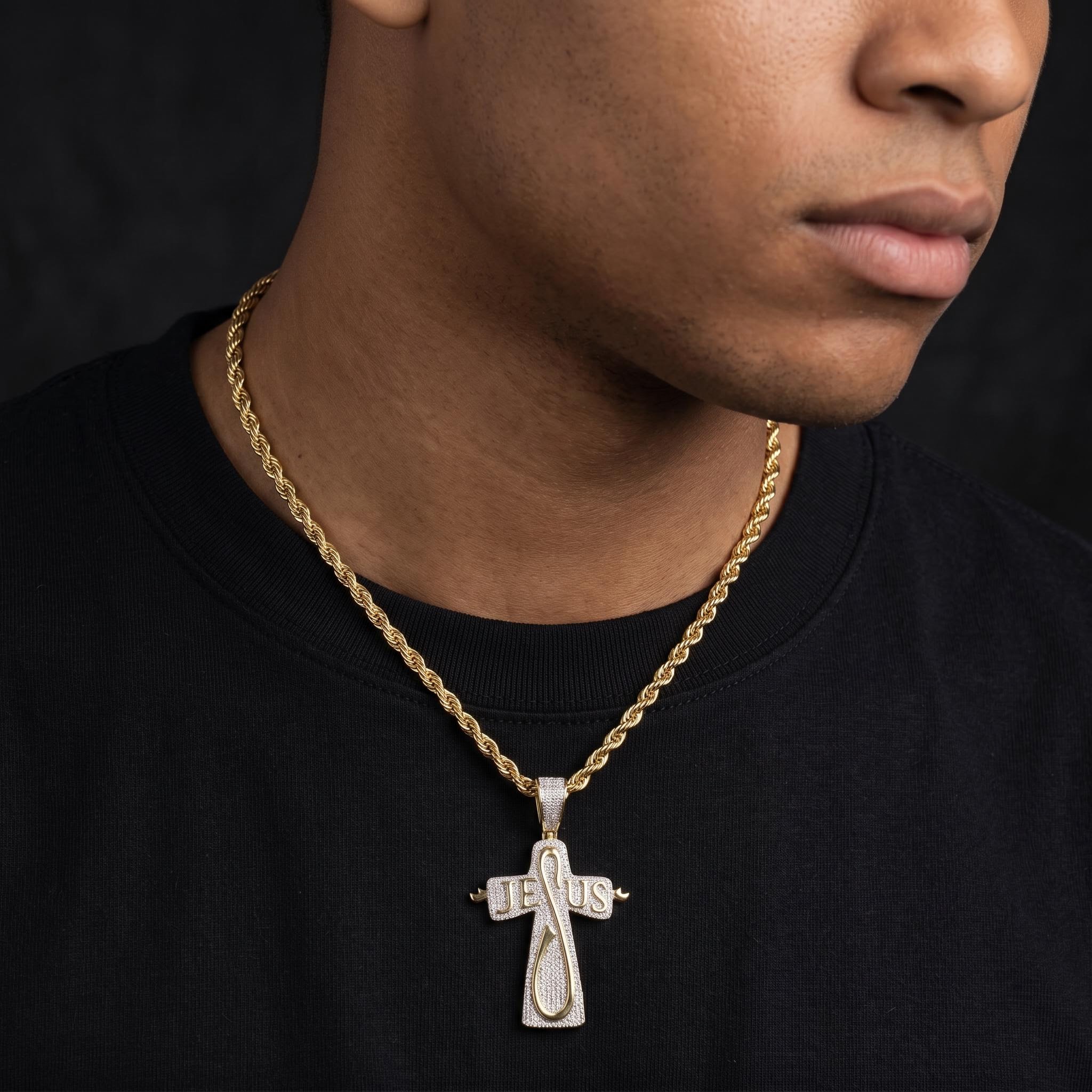 Iced Jesus Letter Cross Pendant Iced Jesus Letter Cross Pendant