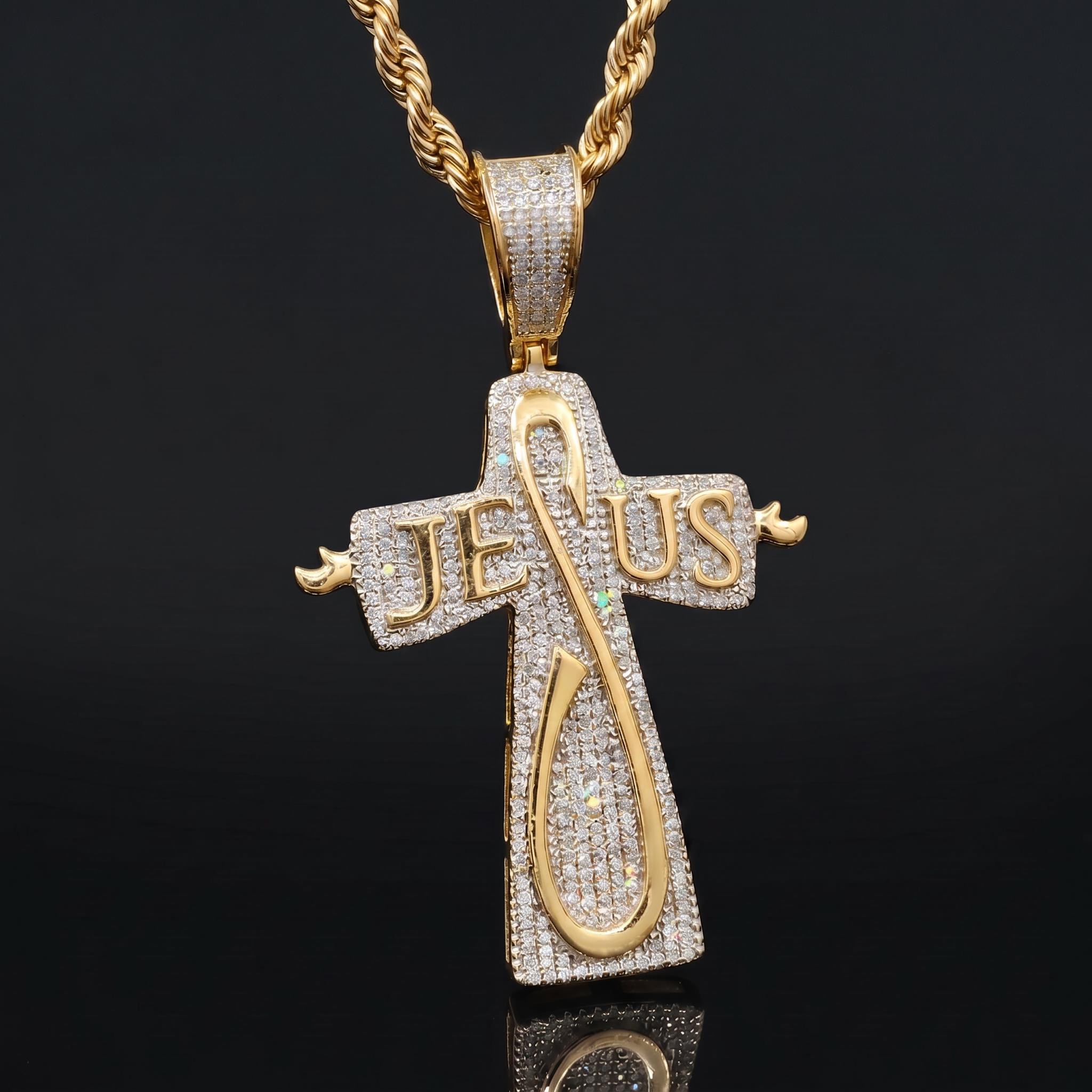 Iced Jesus Letter Cross Pendant Iced Jesus Letter Cross Pendant