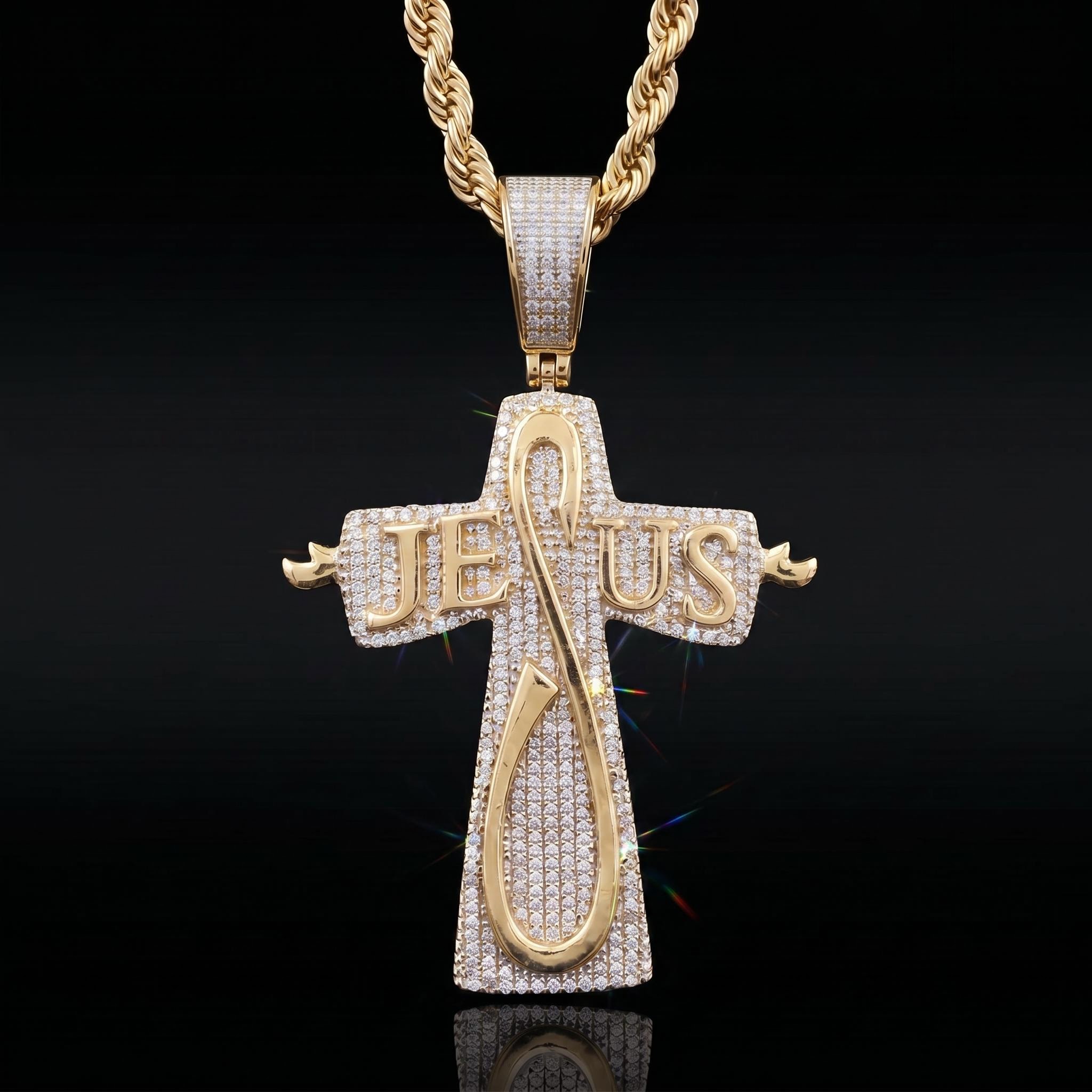 Iced Jesus Letter Cross Pendant Iced Jesus Letter Cross Pendant