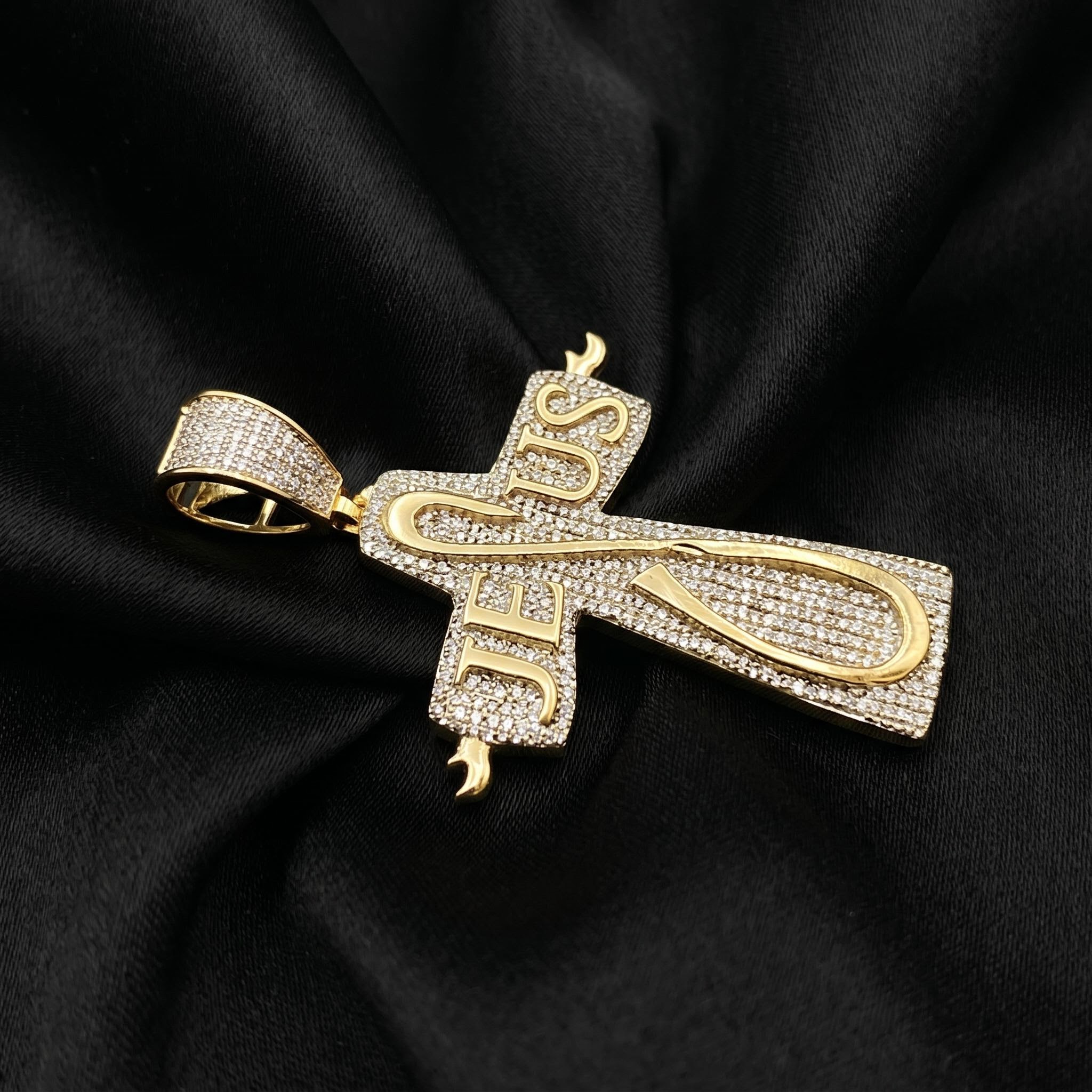 Iced Jesus Letter Cross Pendant Iced Jesus Letter Cross Pendant