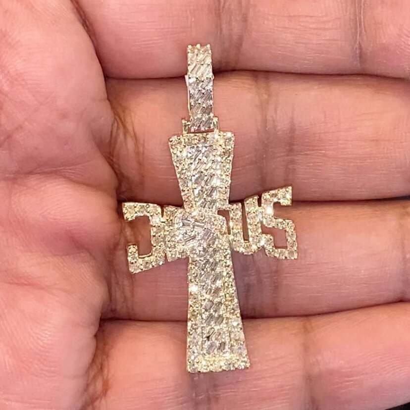 Iced Baguette Cut Jesus Letter Cross Pendant