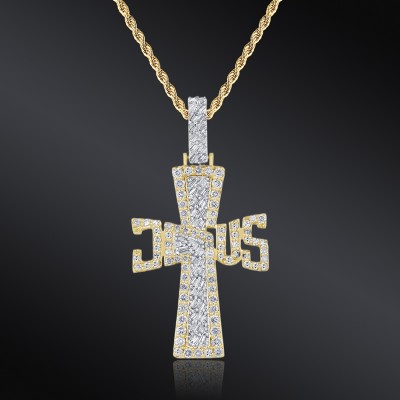 Iced Baguette Cut Jesus Letter Cross Pendant