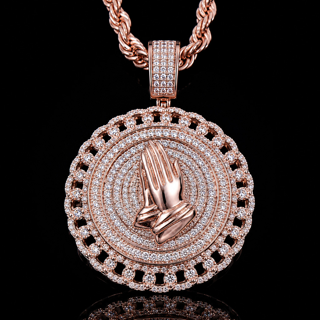 Cuban Disc Prayer Hand Pendant in Gold