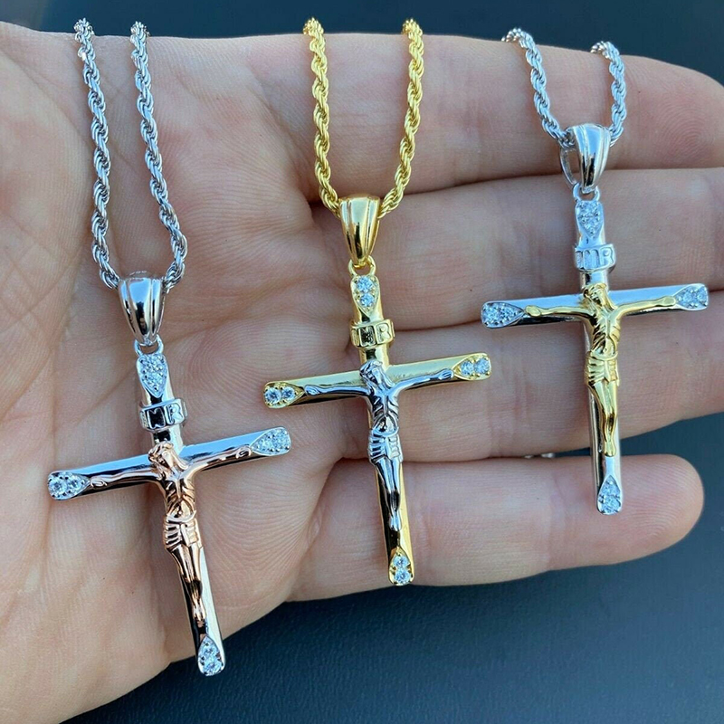 Cylindrical Two Tone Jesus Cross Pendant