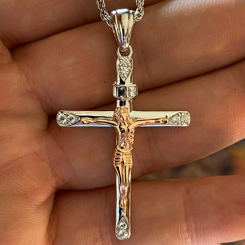 Cylindrical Two Tone Jesus Cross Pendant