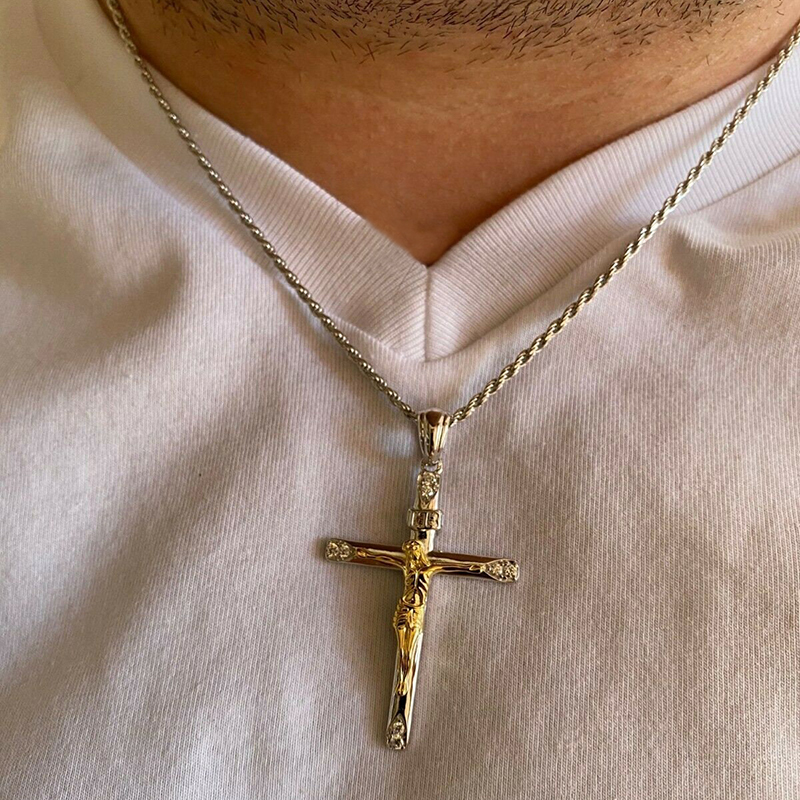 Cylindrical Two Tone Jesus Cross Pendant