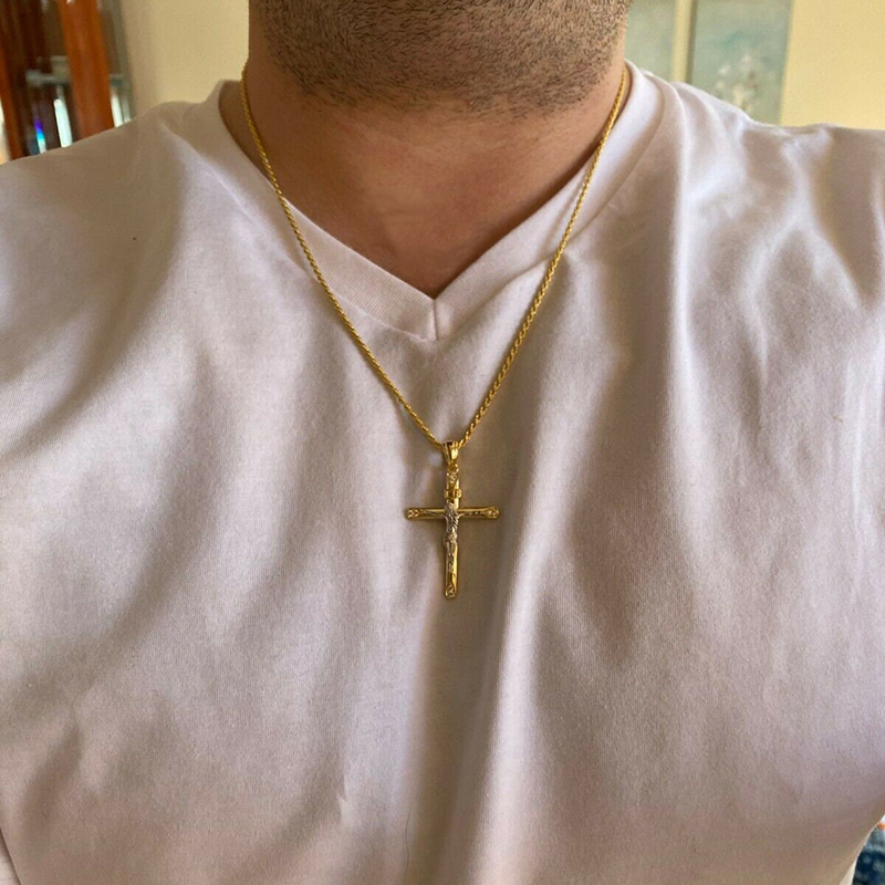 Cylindrical Two Tone Jesus Cross Pendant